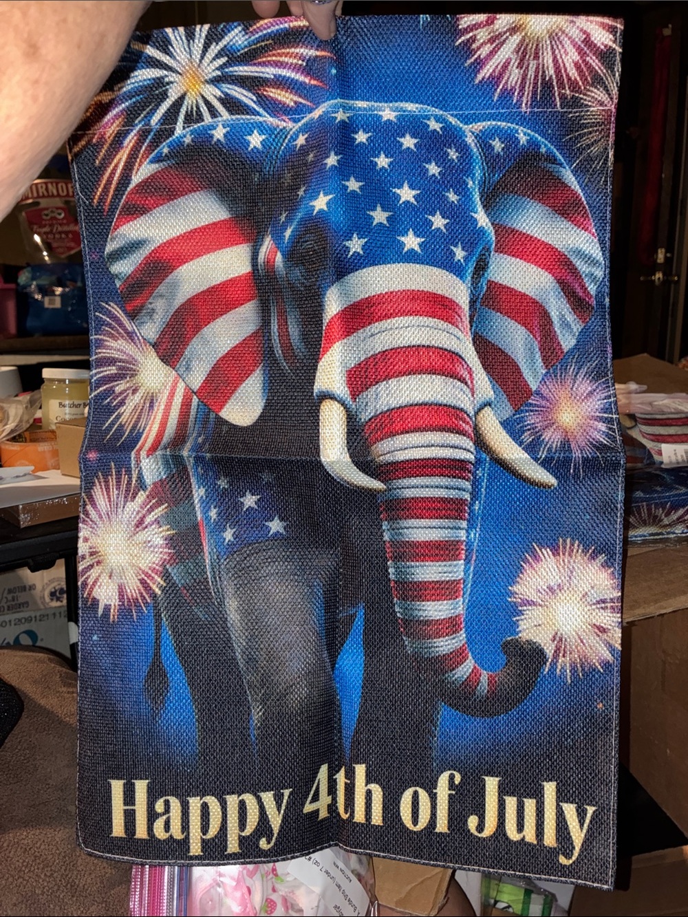 Patriotic Blue & Red 4th of July Elephant Decorative garden flag